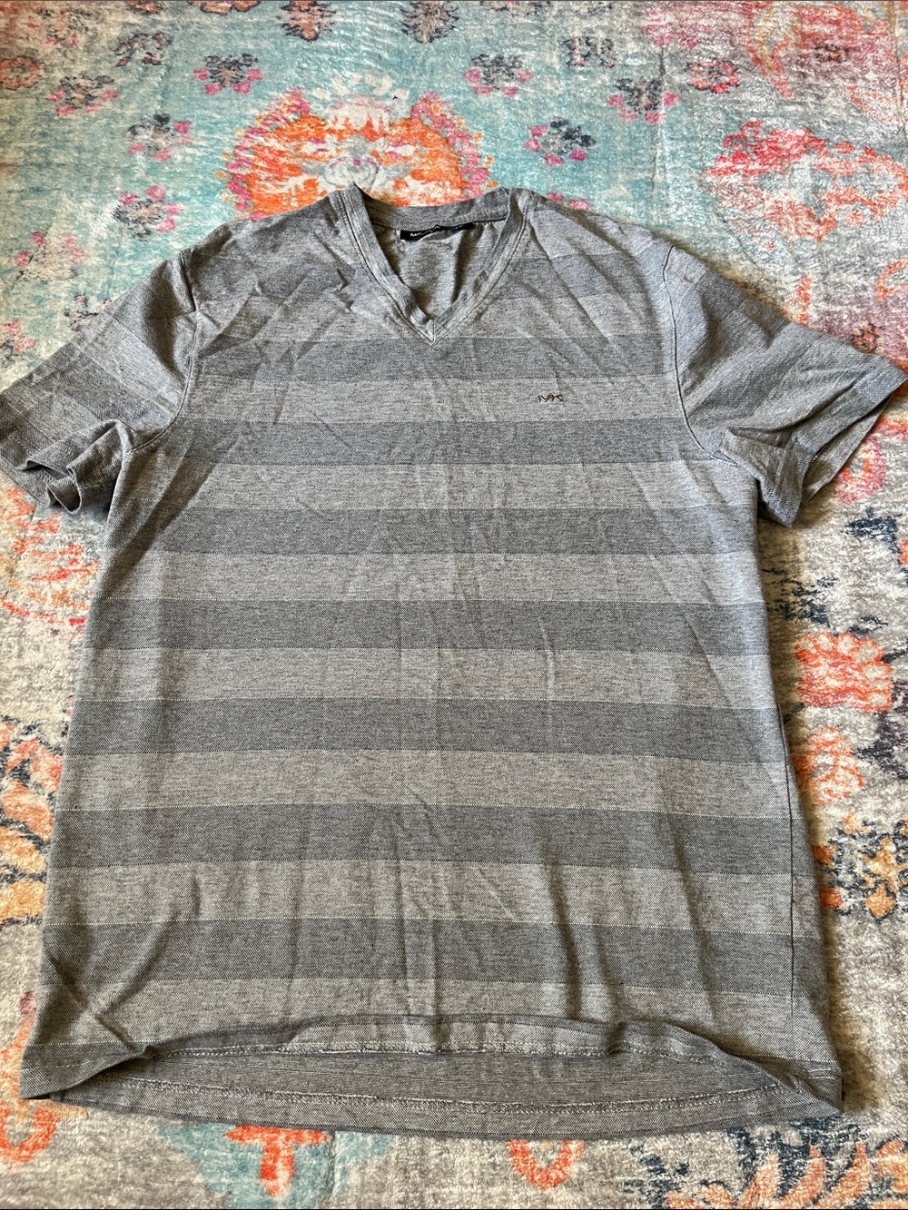 Michael Kors Gray Striped V-Neck Tee